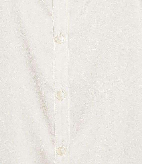 I.N. San Francisco Solid Stretch Satin Collared Button Front Long Sleeve Blouse Product Image