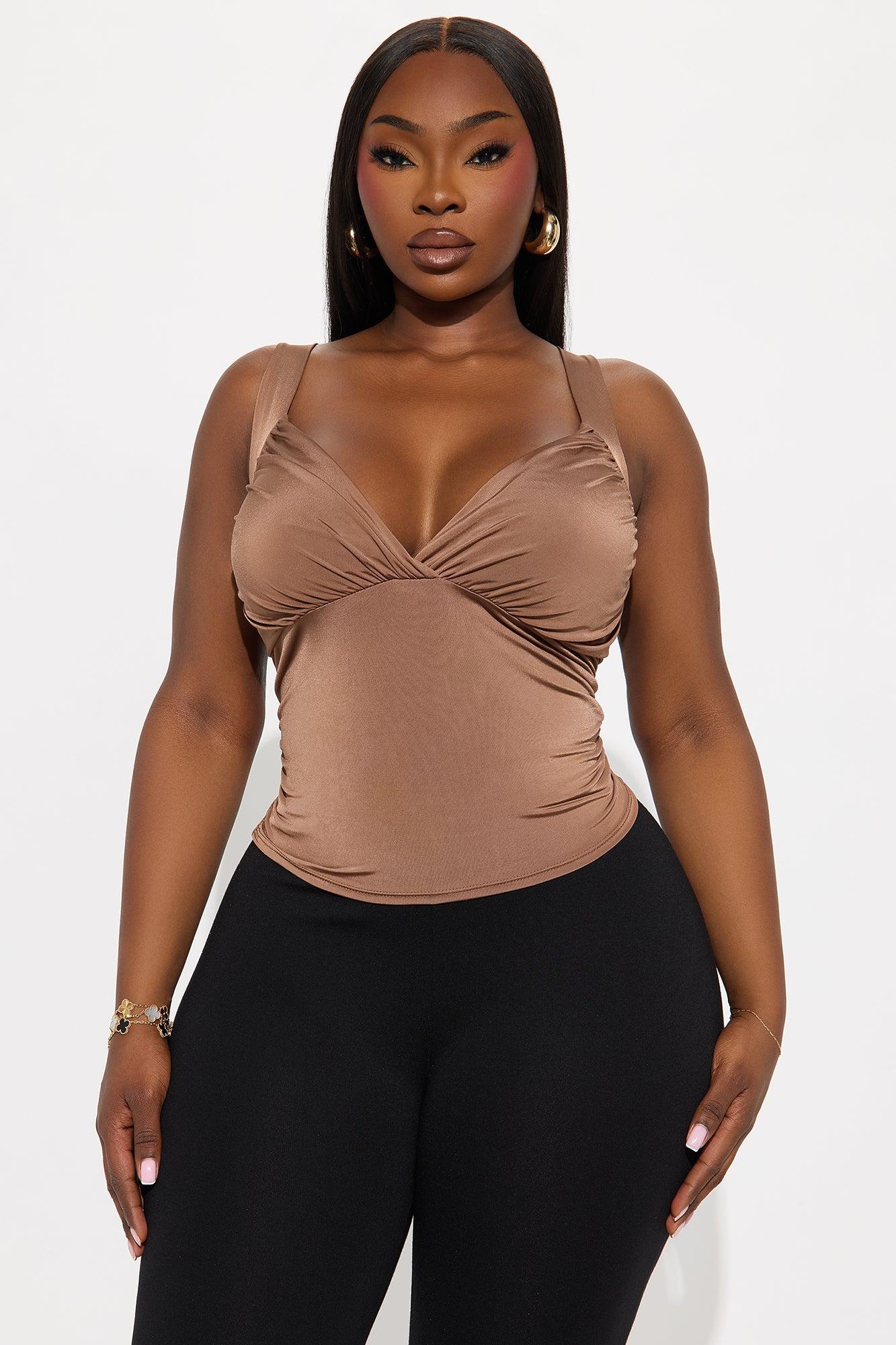 Go For It Ruched Top - Chocolate Female Product Image