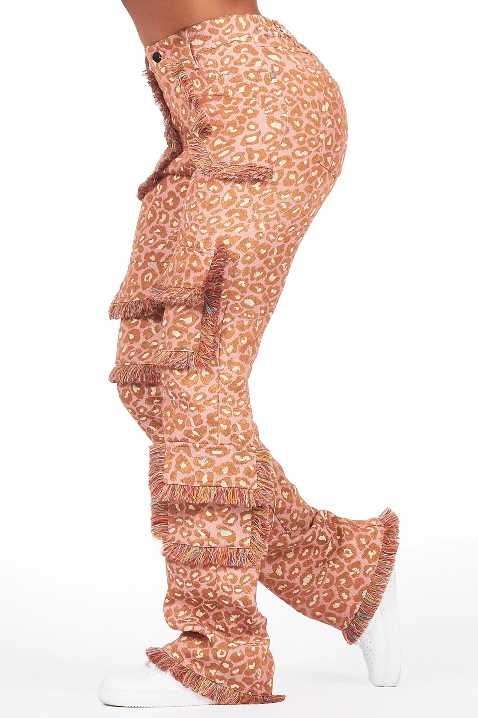 Jelissa Pink Cheetah Tapestry Stacked Pant Female Product Image