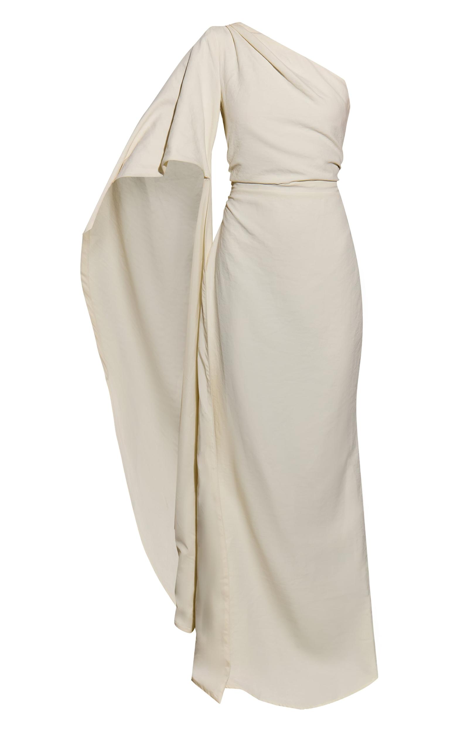 Oyster Textured Satin Sleeve Detail Maxi Dress Product Image