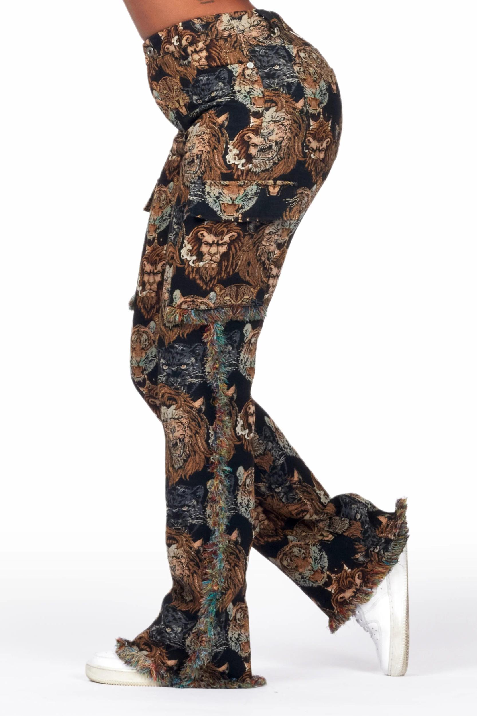 Khadiyah Black Animal Print Tapestry Stacked Pant Female Product Image