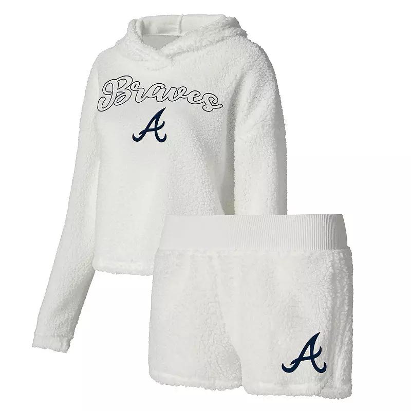 Women's Concepts Sport Cream Atlanta Braves Fluffy Hoodie Top & Shorts Sleep Set,  Product Image