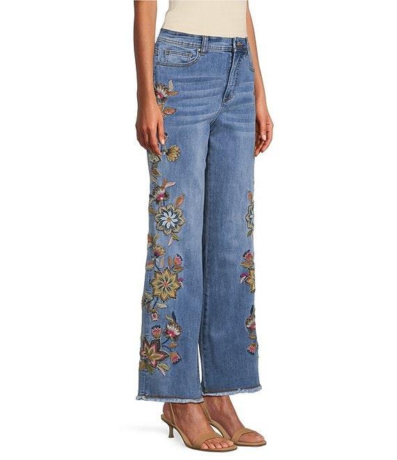 John Mark Floral Embroidered Wide Leg 5-Pocket Style Jeans Product Image
