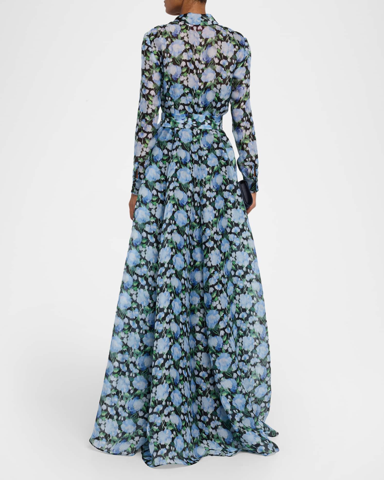 Floral Silk Long-Sleeve Trench Gown Product Image