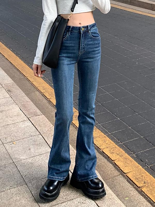 Vintage Blue Wash High Rise Slim Flare Jeans Product Image