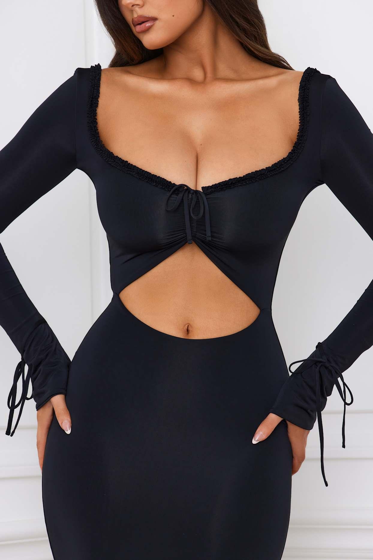 Ruffle-Trim Cut-Out Maxi Dress in Black Product Image