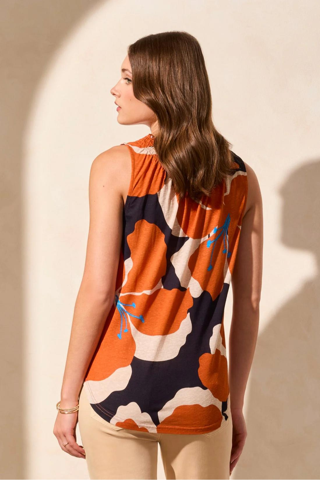 Smocked Sleeveless Linen Knit Top Product Image