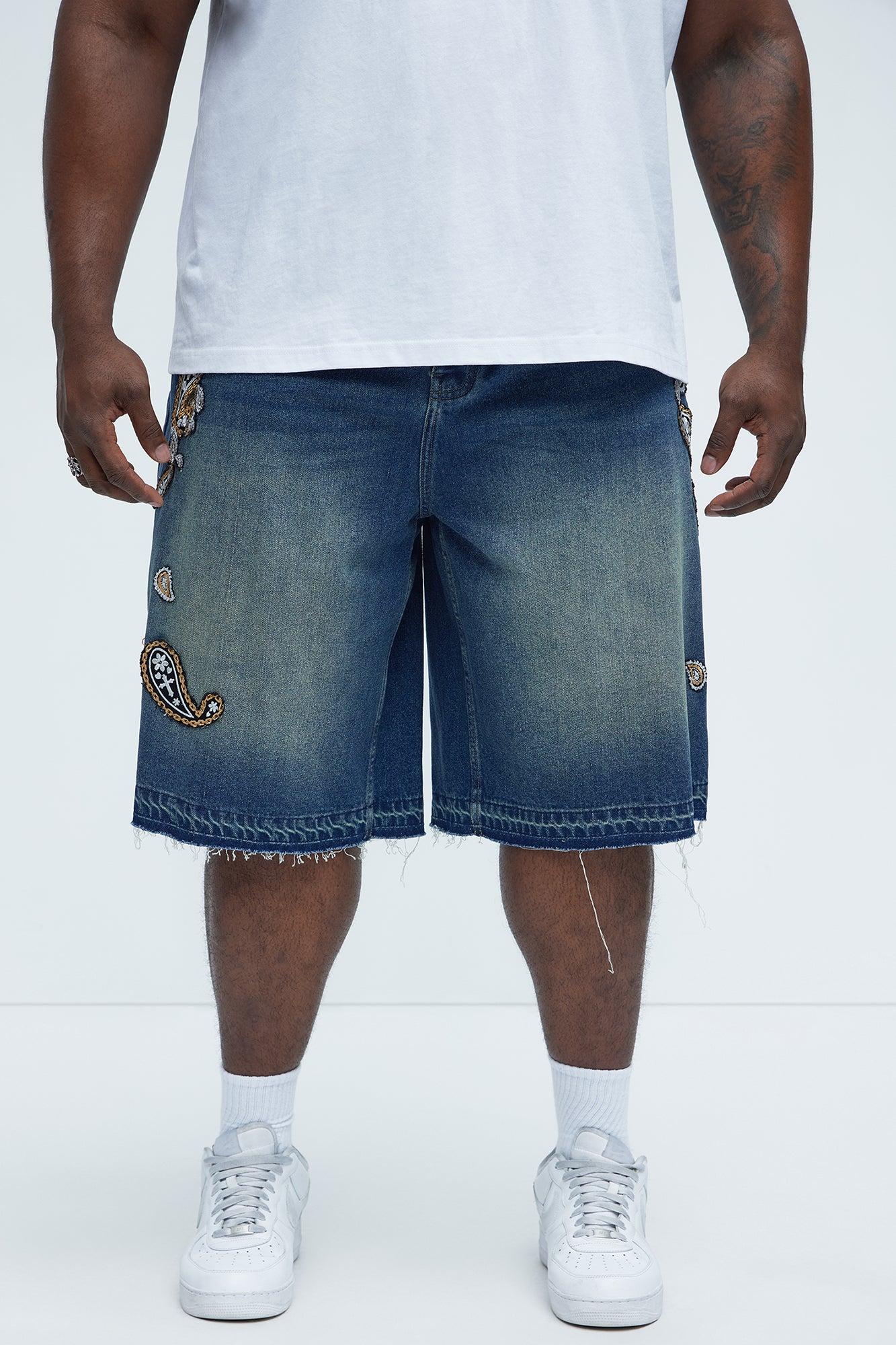 Hilltop Paisley Relaxed Denim Short - Medium Blue Wash Product Image