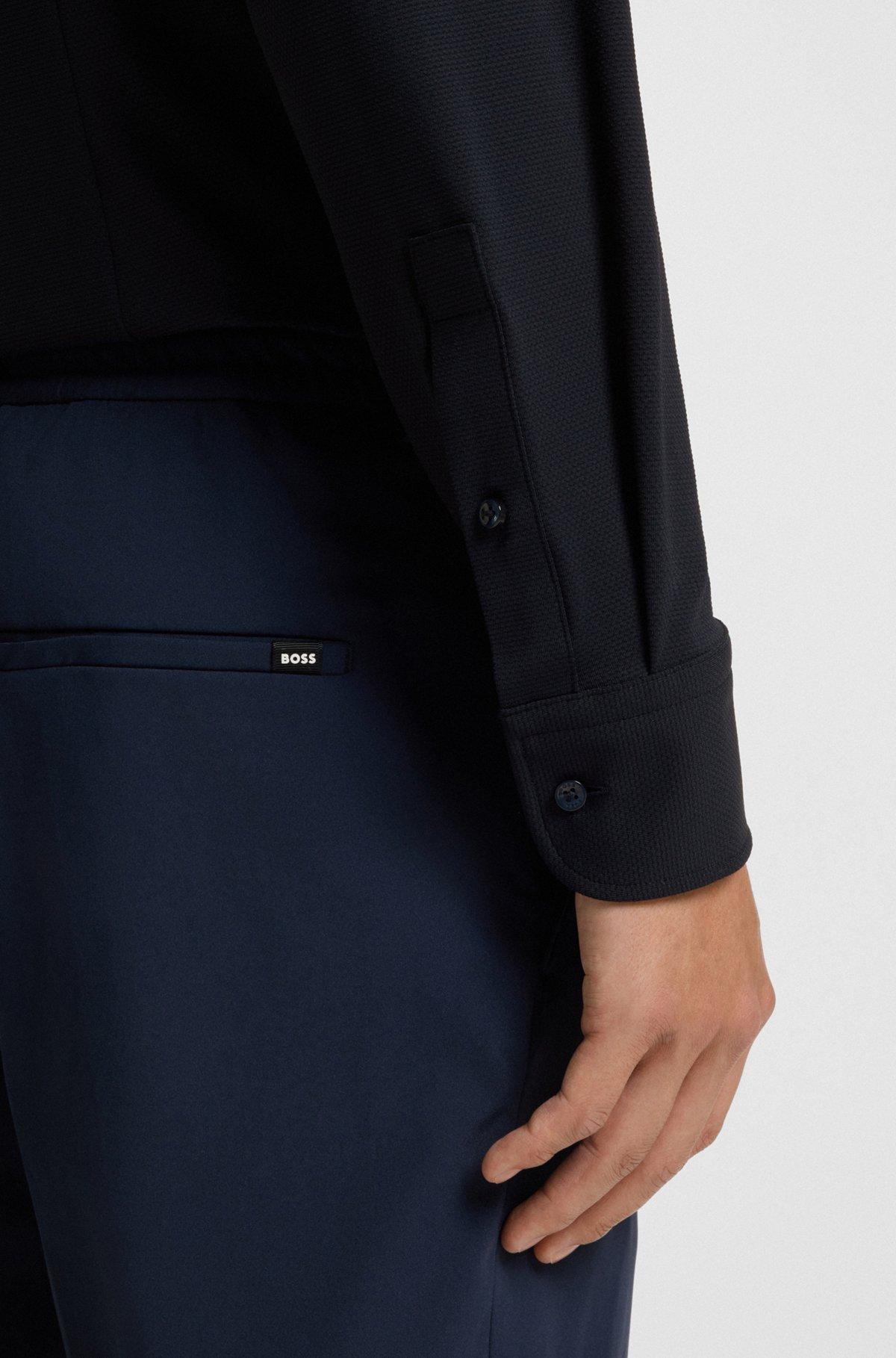 Slim-fit shirt in structured performance-stretch jersey Product Image