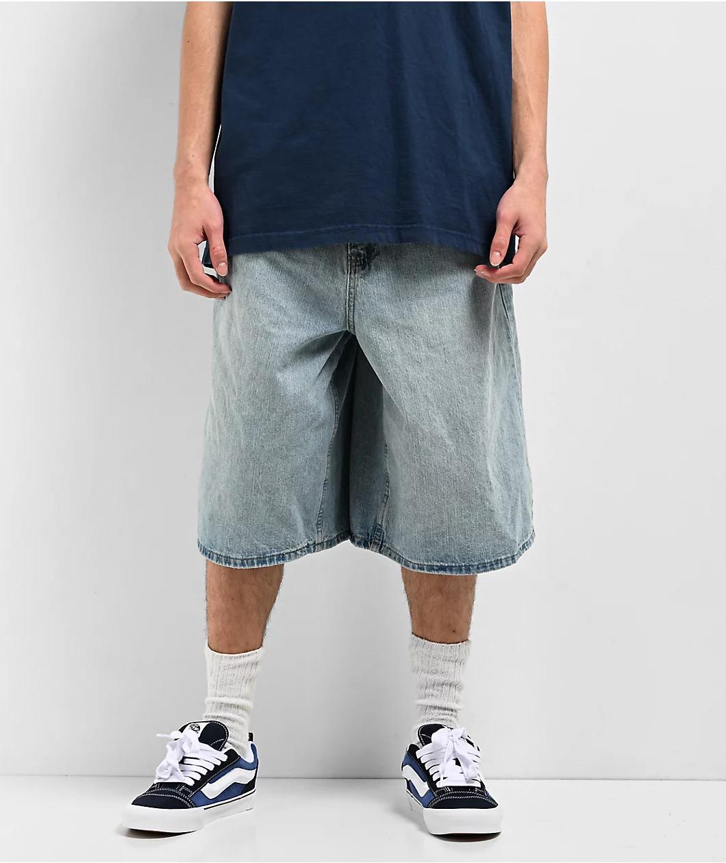 Empyre Ultra Loose Light Blue Denim Skate Shorts Product Image