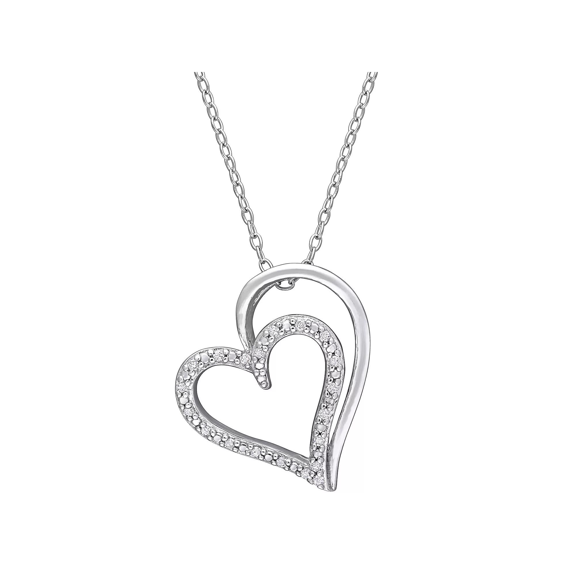 Stella Grace Sterling Silver 1/10 Carat T.W. Diamond Double Heart Pendant Necklace, Women's, Size: 18" Product Image