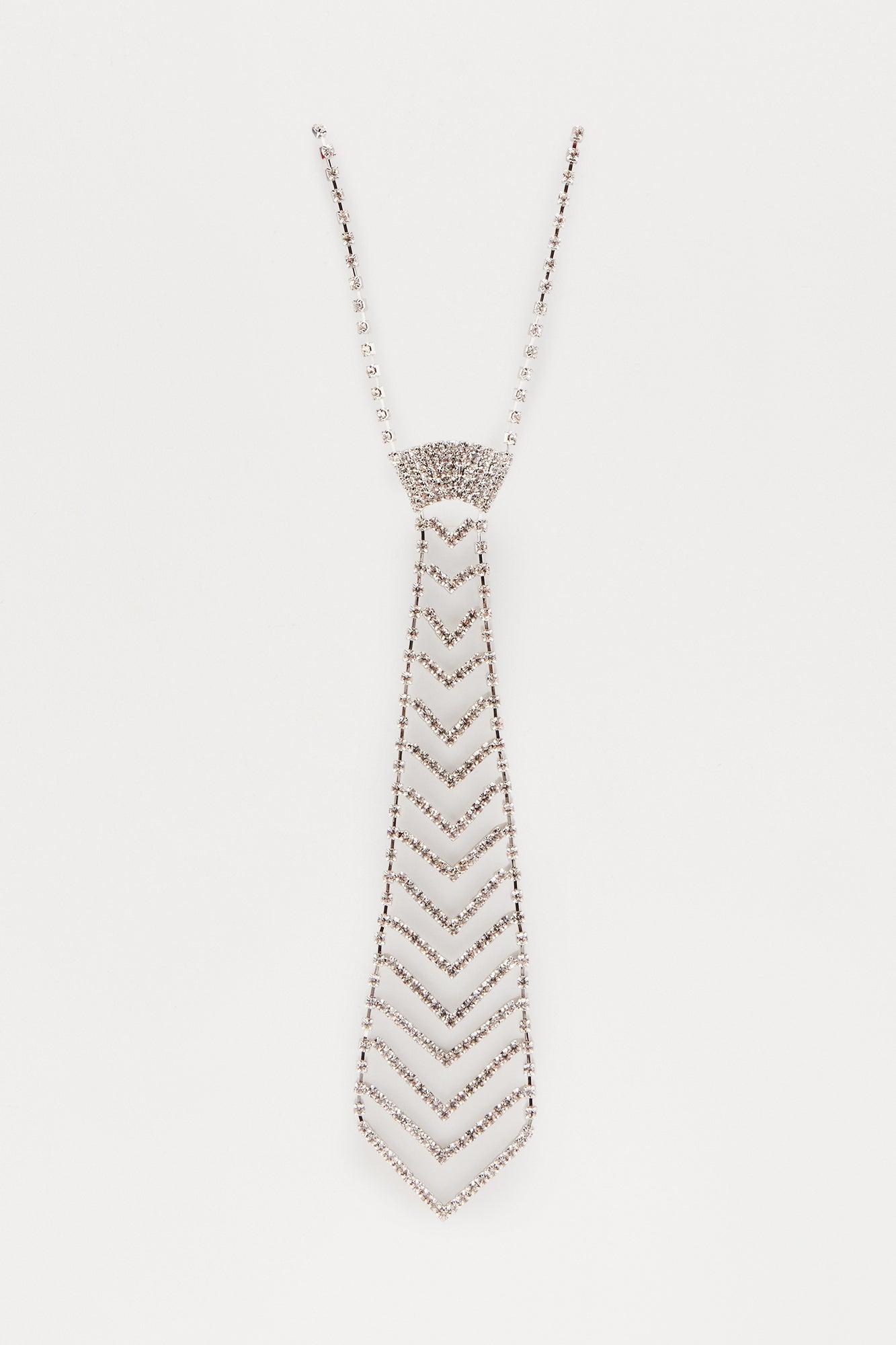 Diamond Drape Tie Necklace - Silver Product Image
