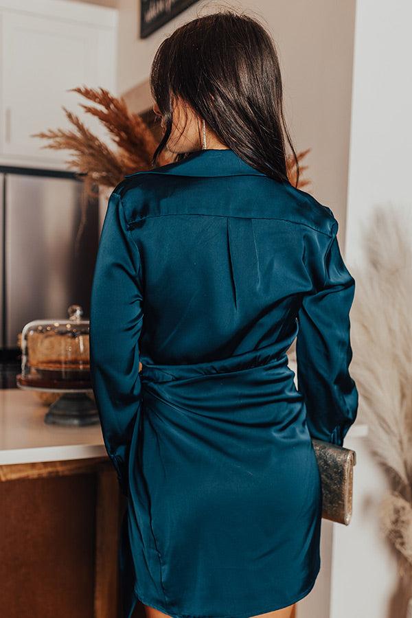 Hampton Wrap Satin Dress In Teal Product Image