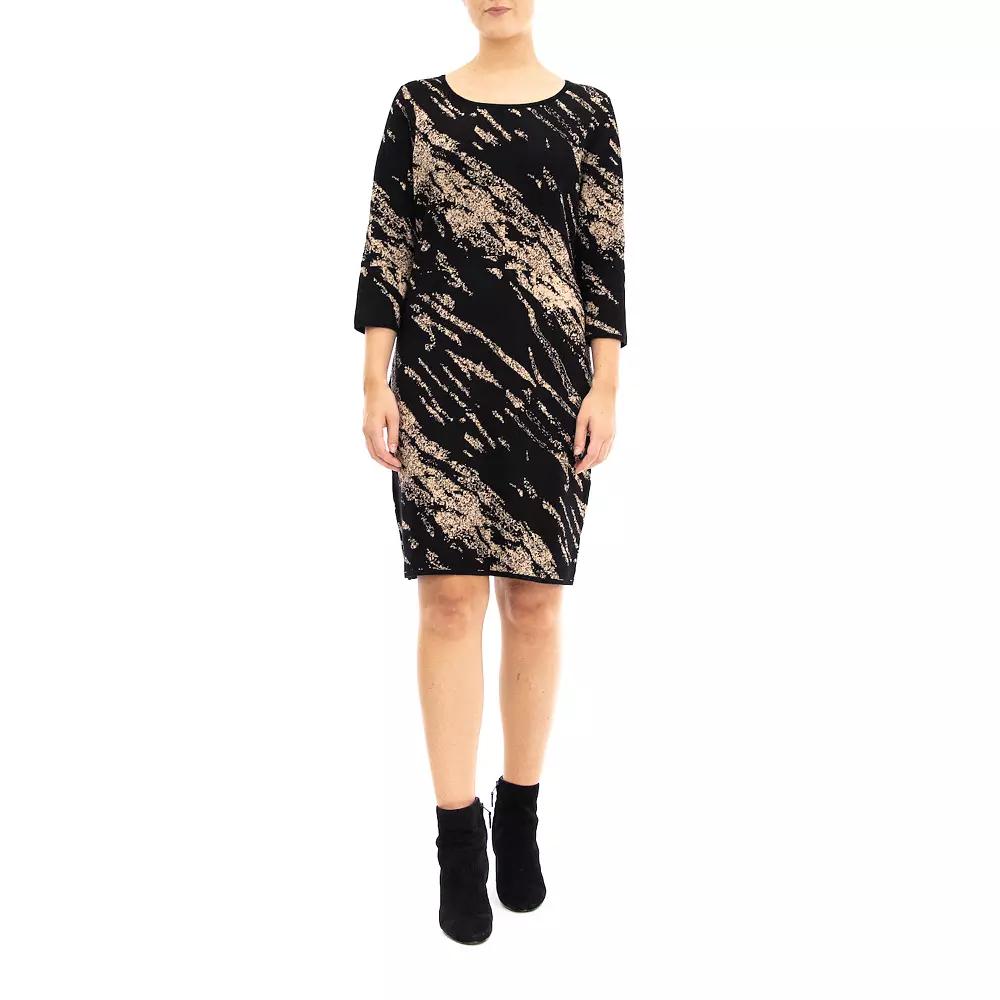 Women's Nina Leonard Three Quarter Jewelneck Sheath Sweater Dress,  Product Image