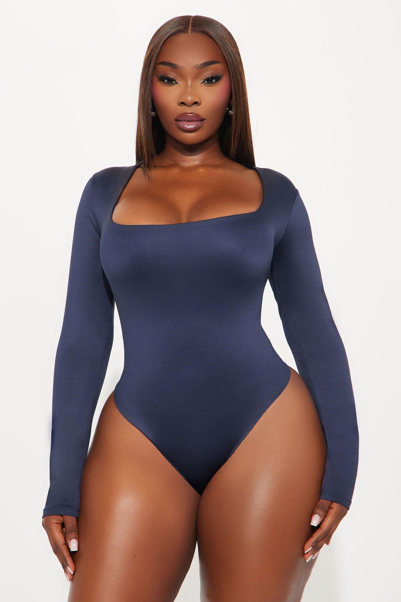 Contour Double Lined Long Sleeve Square Neck Bodysuit - Navy Female Product Image