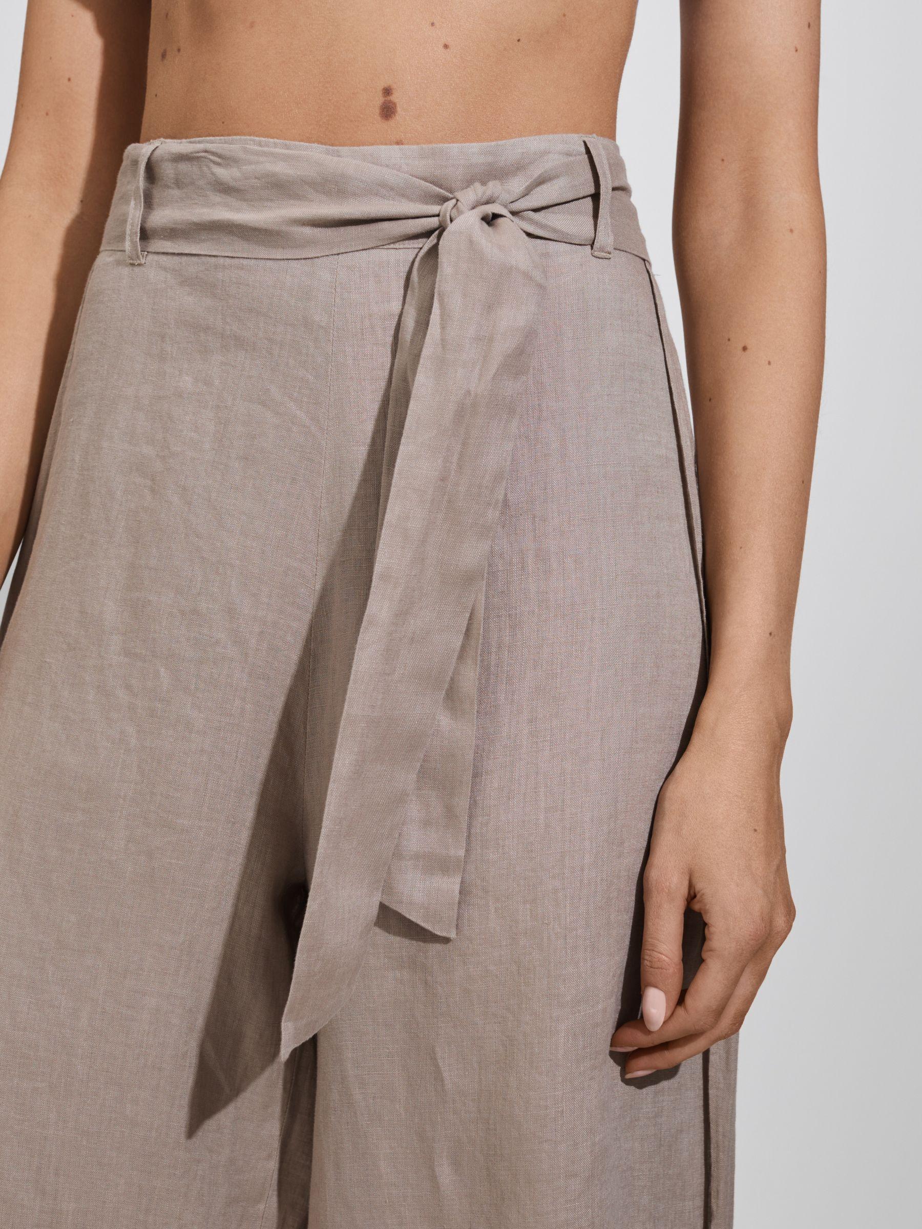 Linen Side Split Trousers in Taupe Product Image