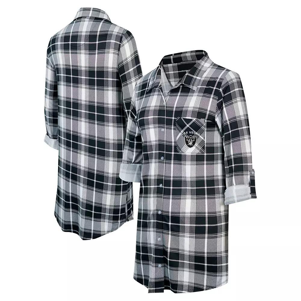 Women's Concepts Sport Black Las Vegas Raiders Ashford Plaid Knit Nightshirt,  Product Image