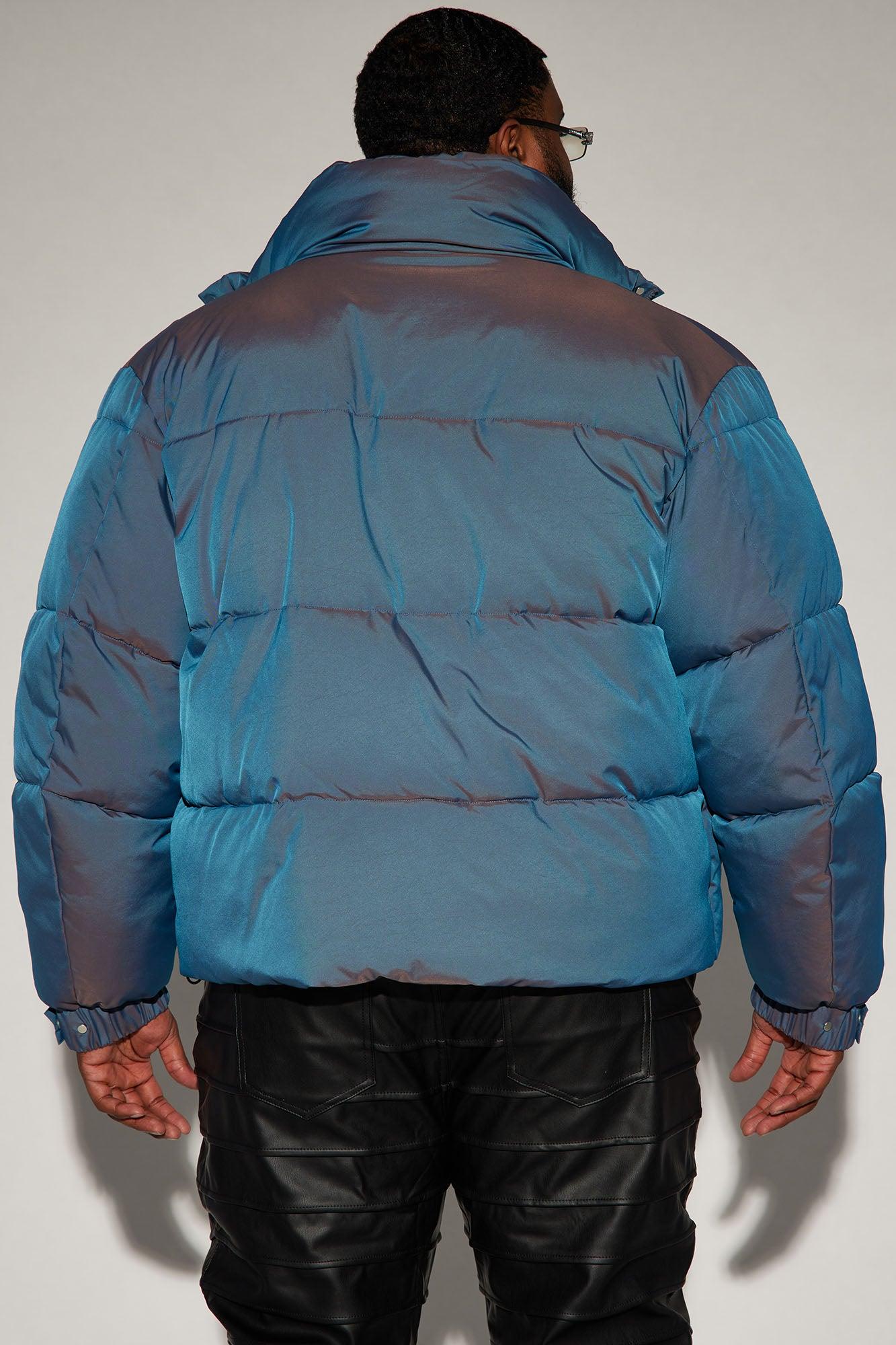 Stormy Iridescent Nylon Cropped Puffer Jacket - Blue Product Image