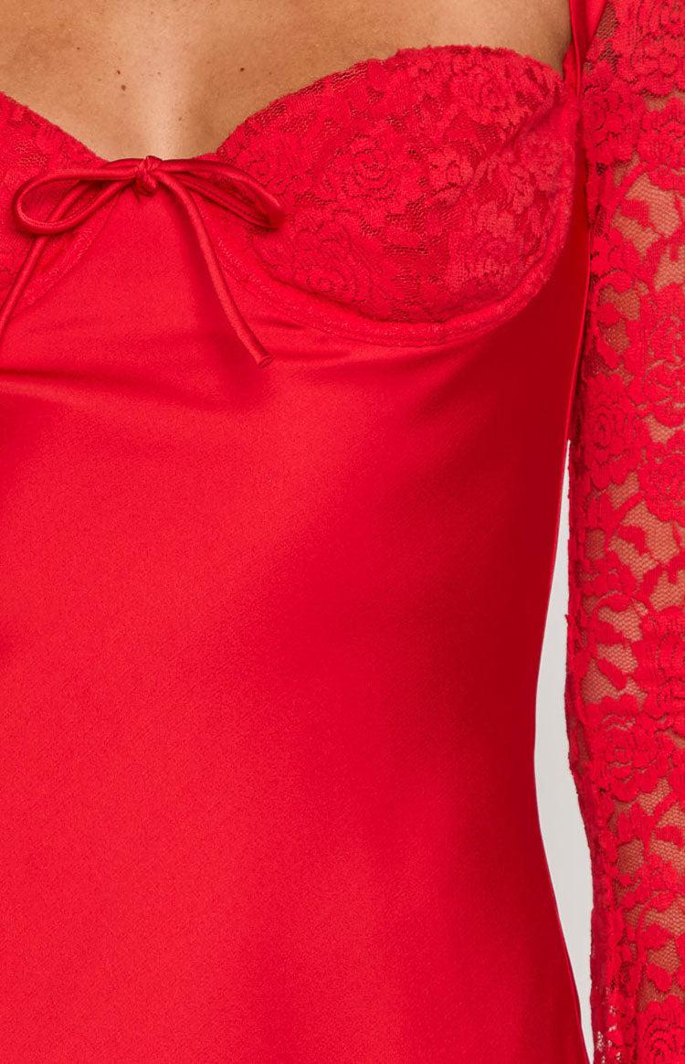 Viola Red Long Sleeve Mini Dress Product Image