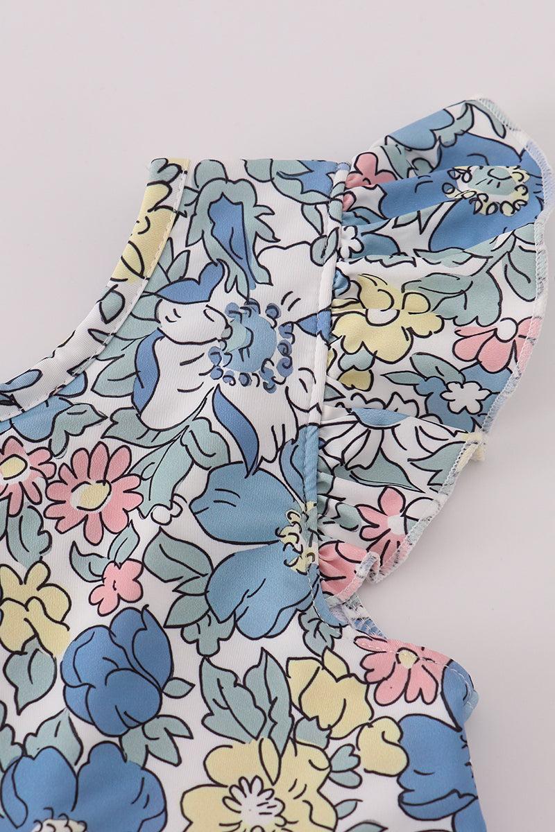 Blue floral lace ruffle leotard Product Image