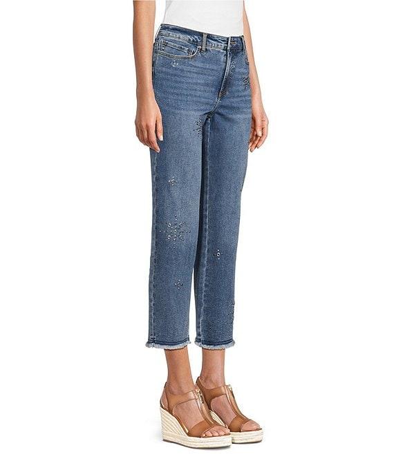 John Mark 5-Pocket Heat Set Detail Frayed Hem Cropped Jeans Product Image