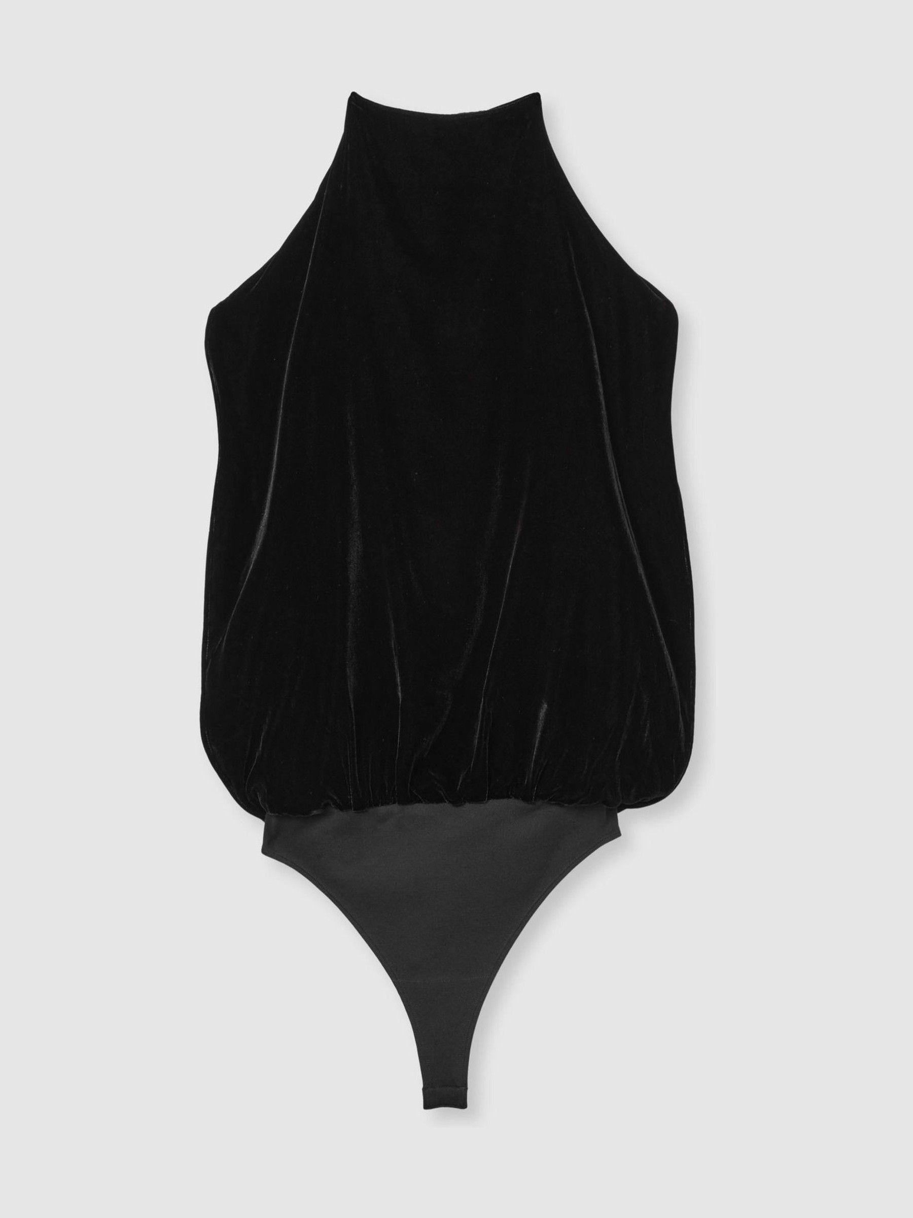 Atelier Velvet Draped Sleeveless Bodysuit in Black Product Image