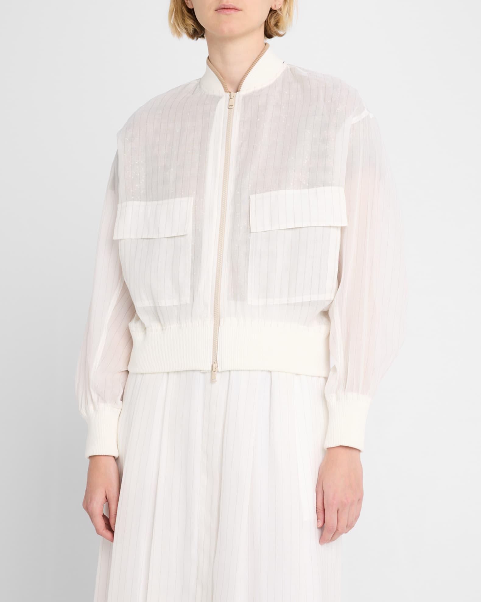 Pinstriped Cotton Gauze Bomber Jacket Product Image