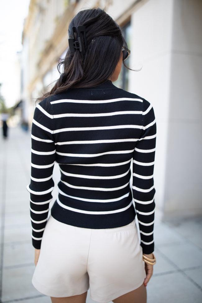 Cabin Bound Black Striped Fitted Mock Neck Sweater FINAL SALE Product Image