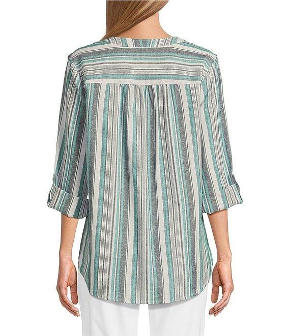 Jones New York Linen Blend V-Neck Roll Tab Sleeve Tunic Product Image