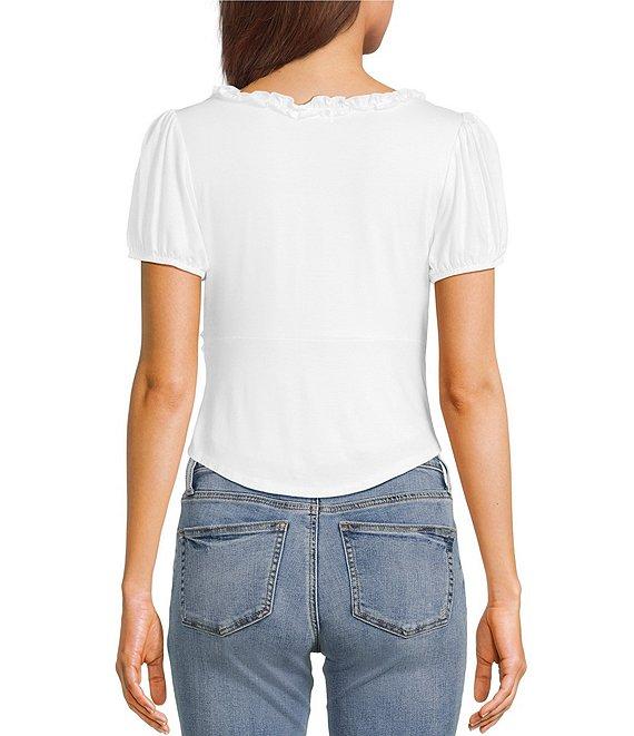 Originality V-Neck Short Puff Sleeve Ruffle Top Product Image