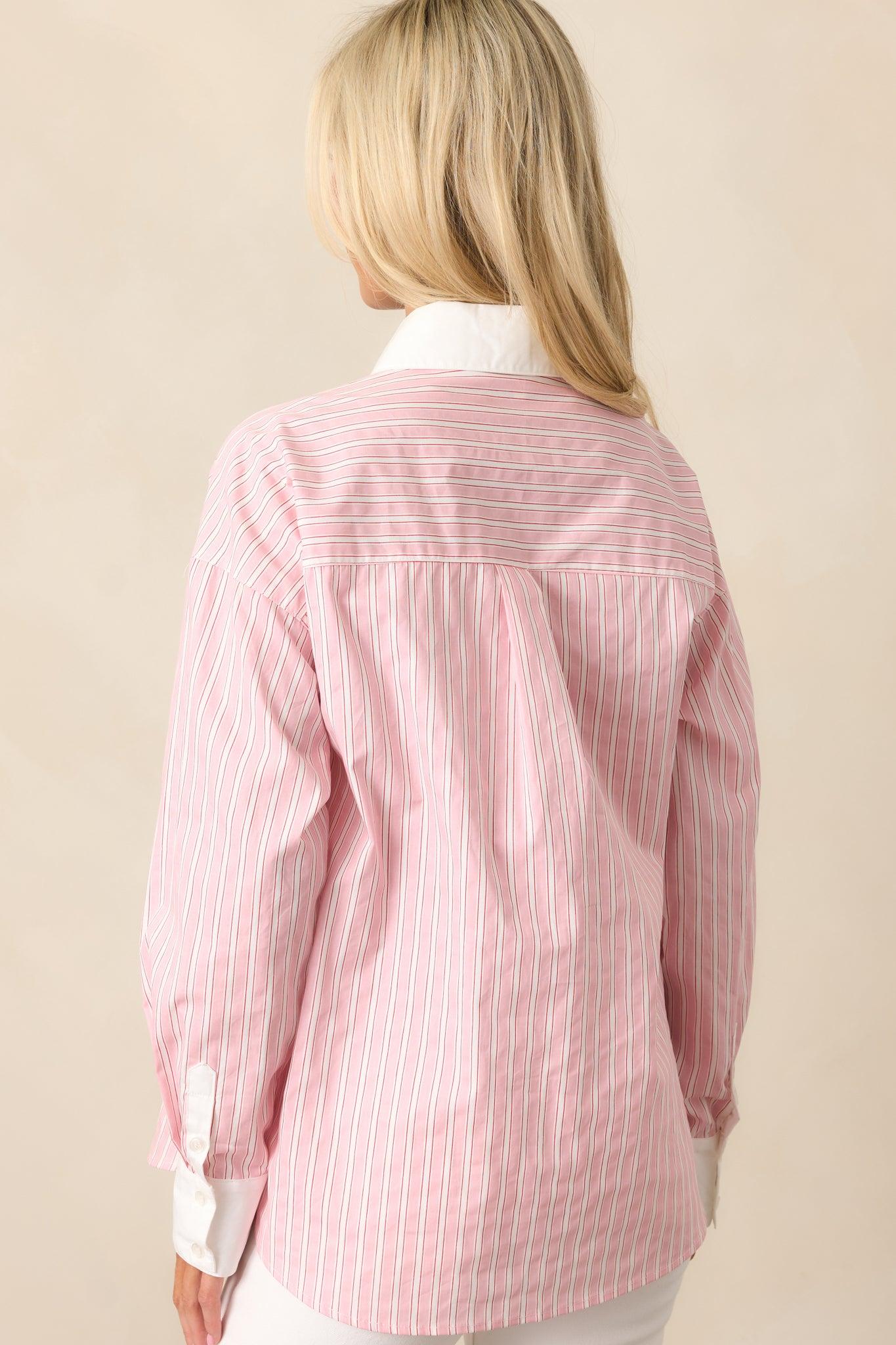 A Natural Leader Pink Stripe Cotton Oxford Button Up Top Product Image