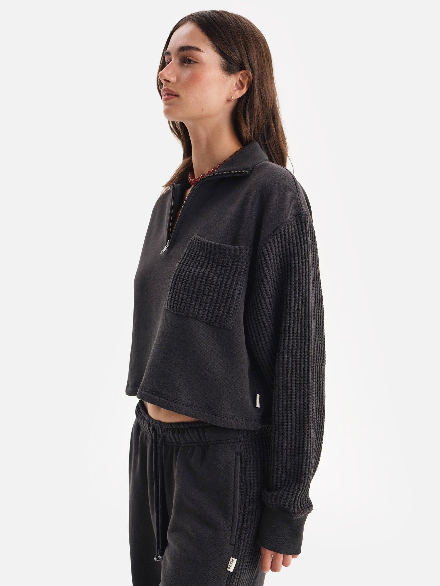 Organic Fleece and Waffle Cropped Half-Zip Sweatshirt Female Product Image