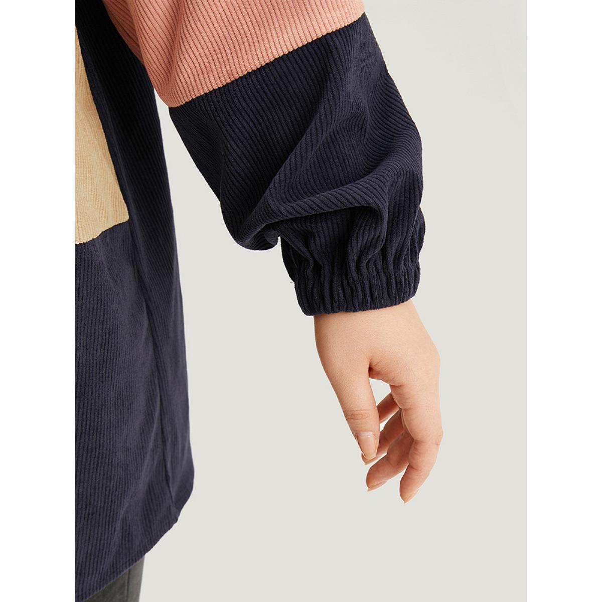 Plus Size Colorblock Contrast Patchwork Pocket Button Through Jacket Women DarkBlue Pocket Dailywear Jackets BloomChic 26/4X Product Image