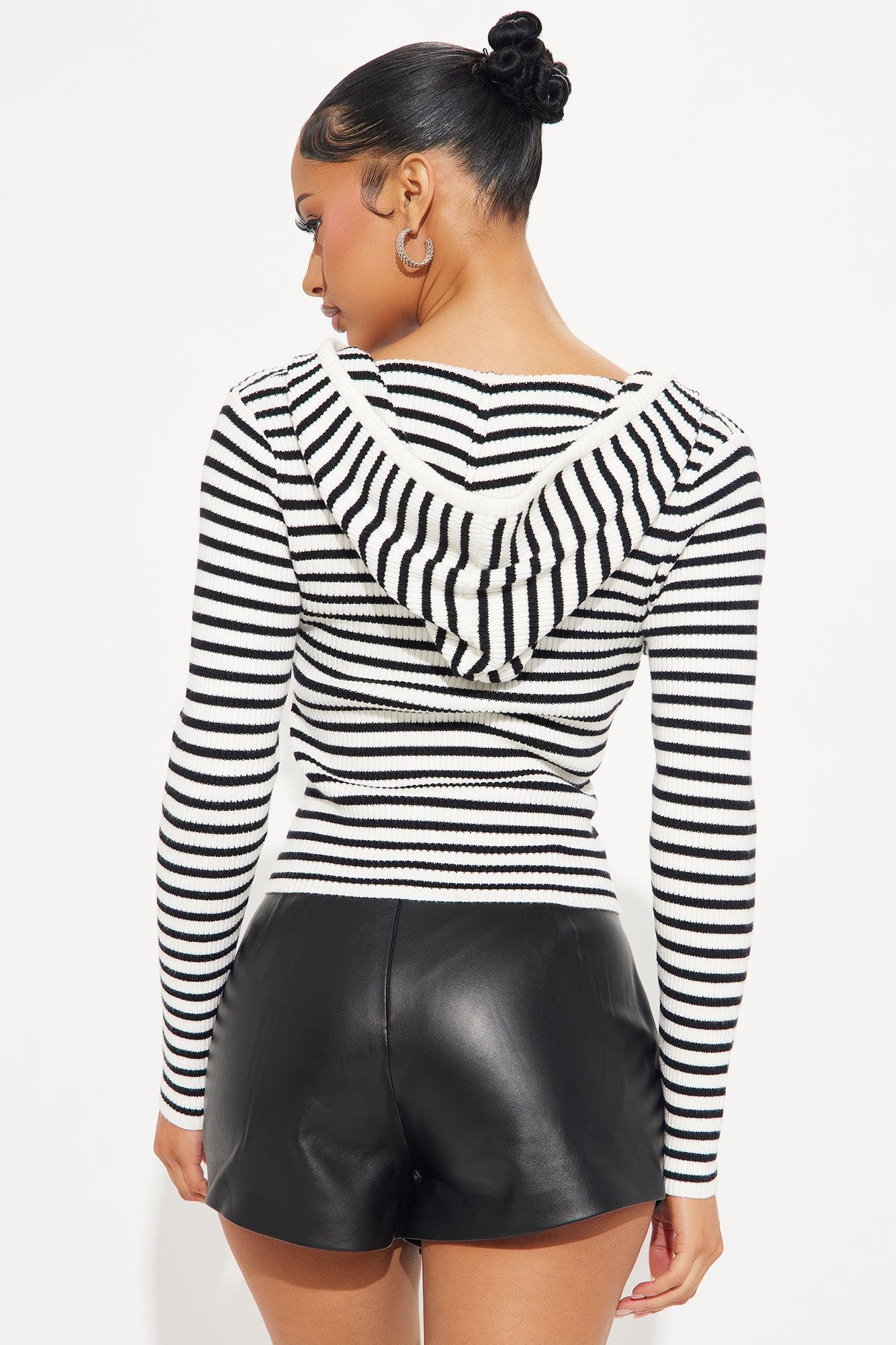 The Cutest Striped Ribbed Sweater - White/Black Product Image
