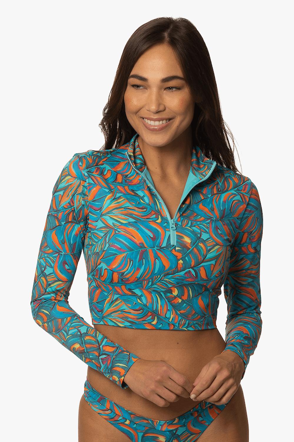 Tofino Long Sleeved Crop 1/4 Zip-up Rashguard - Paradise Female Product Image
