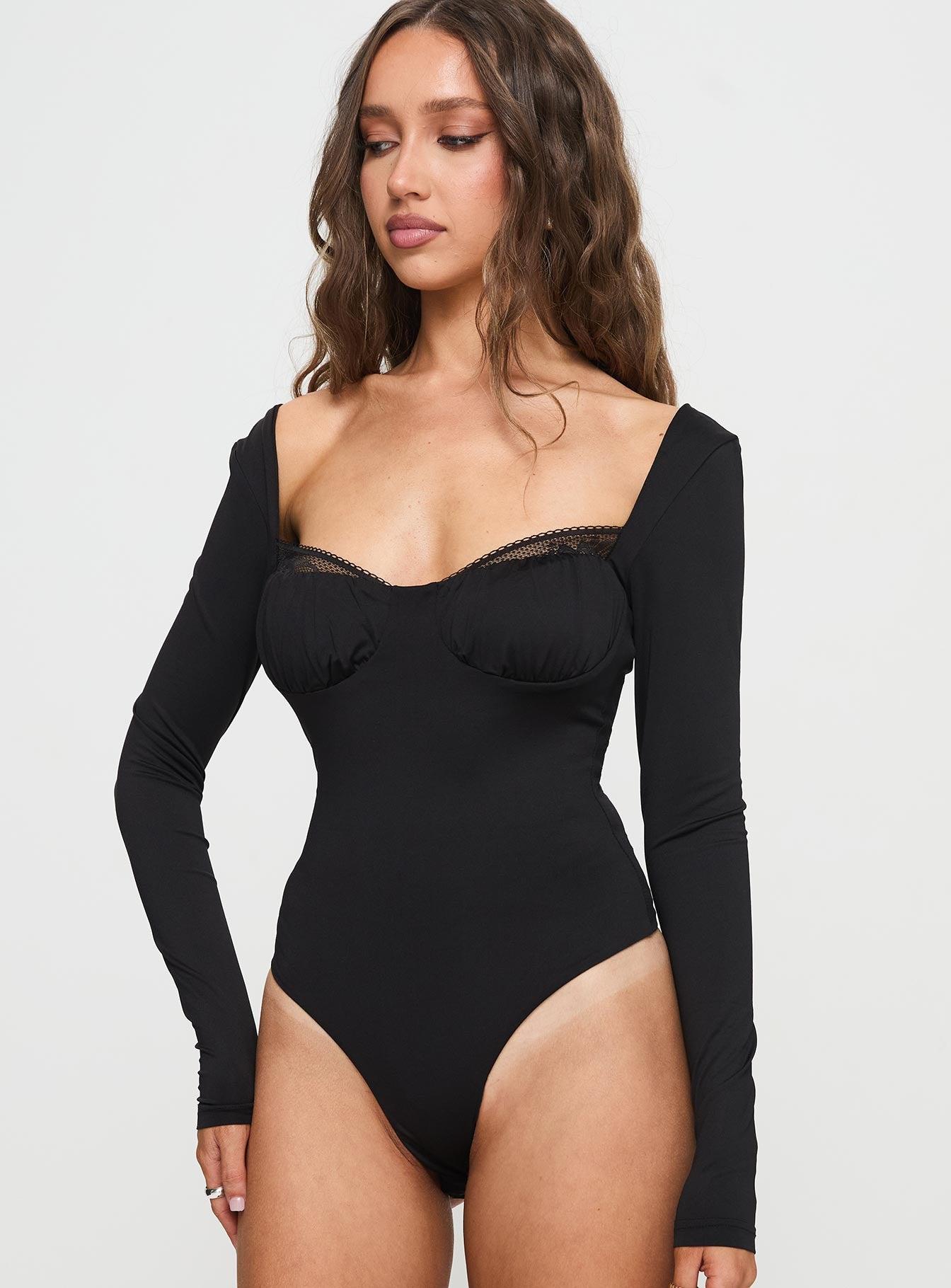Peekaboo Long Sleeve Bodysuit Black Product Image