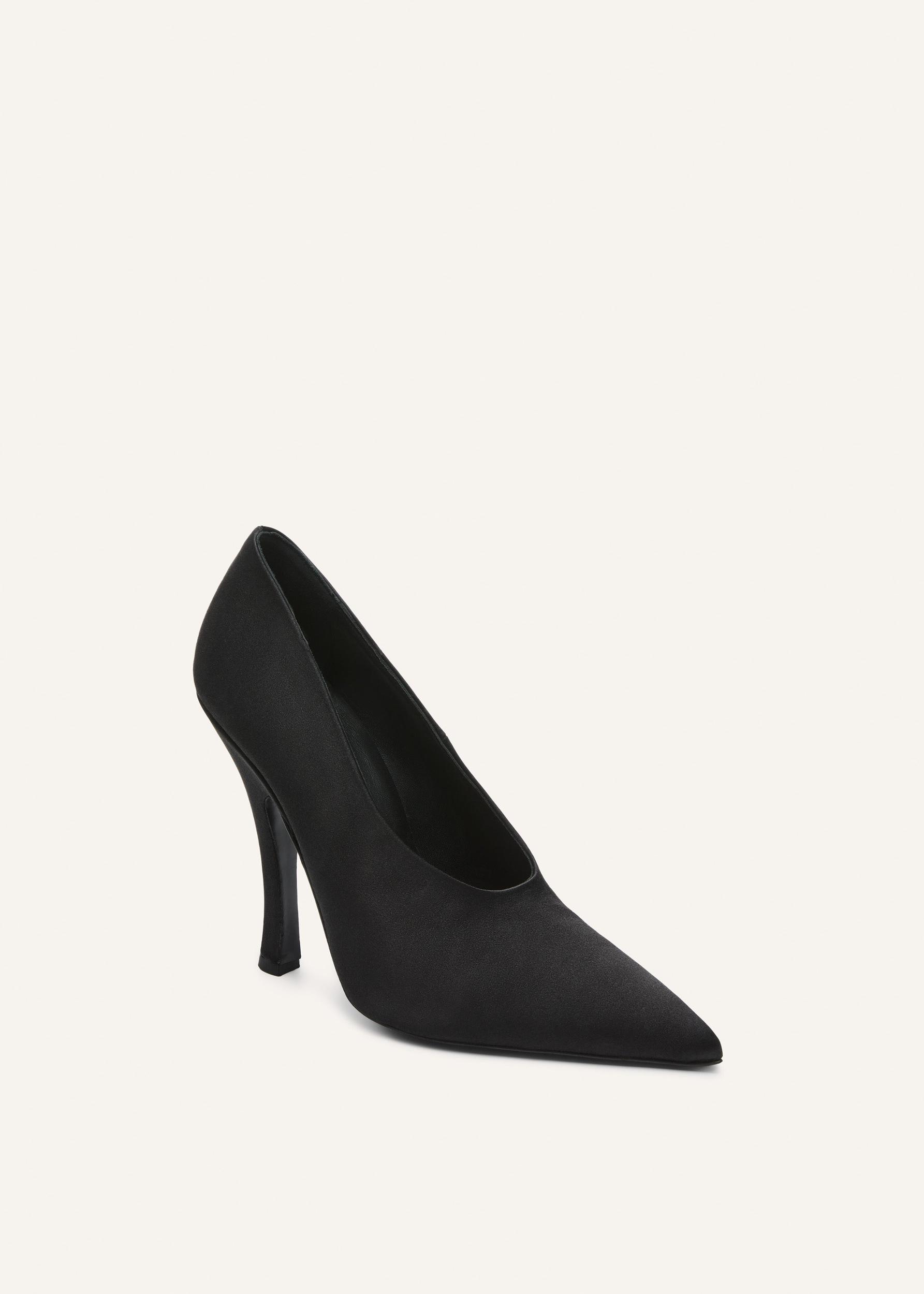 Sculptural pointed satin pumps in black Product Image