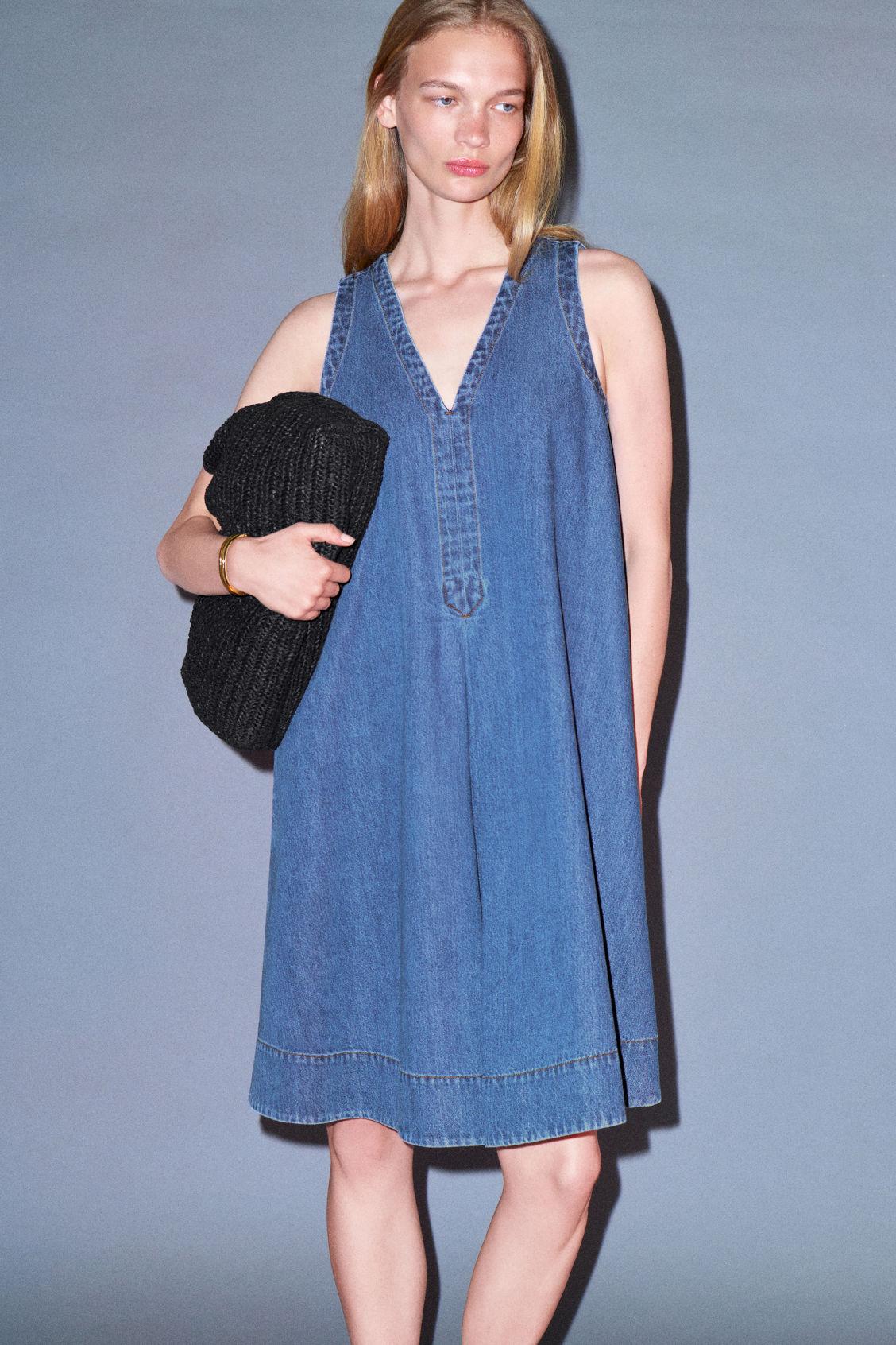 DENIM A-LINE MINI DRESS Product Image