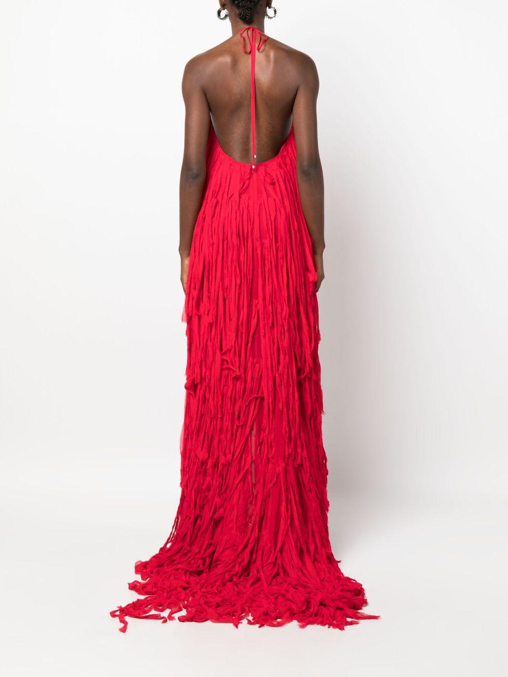 fringe-design halterneck long dress Product Image