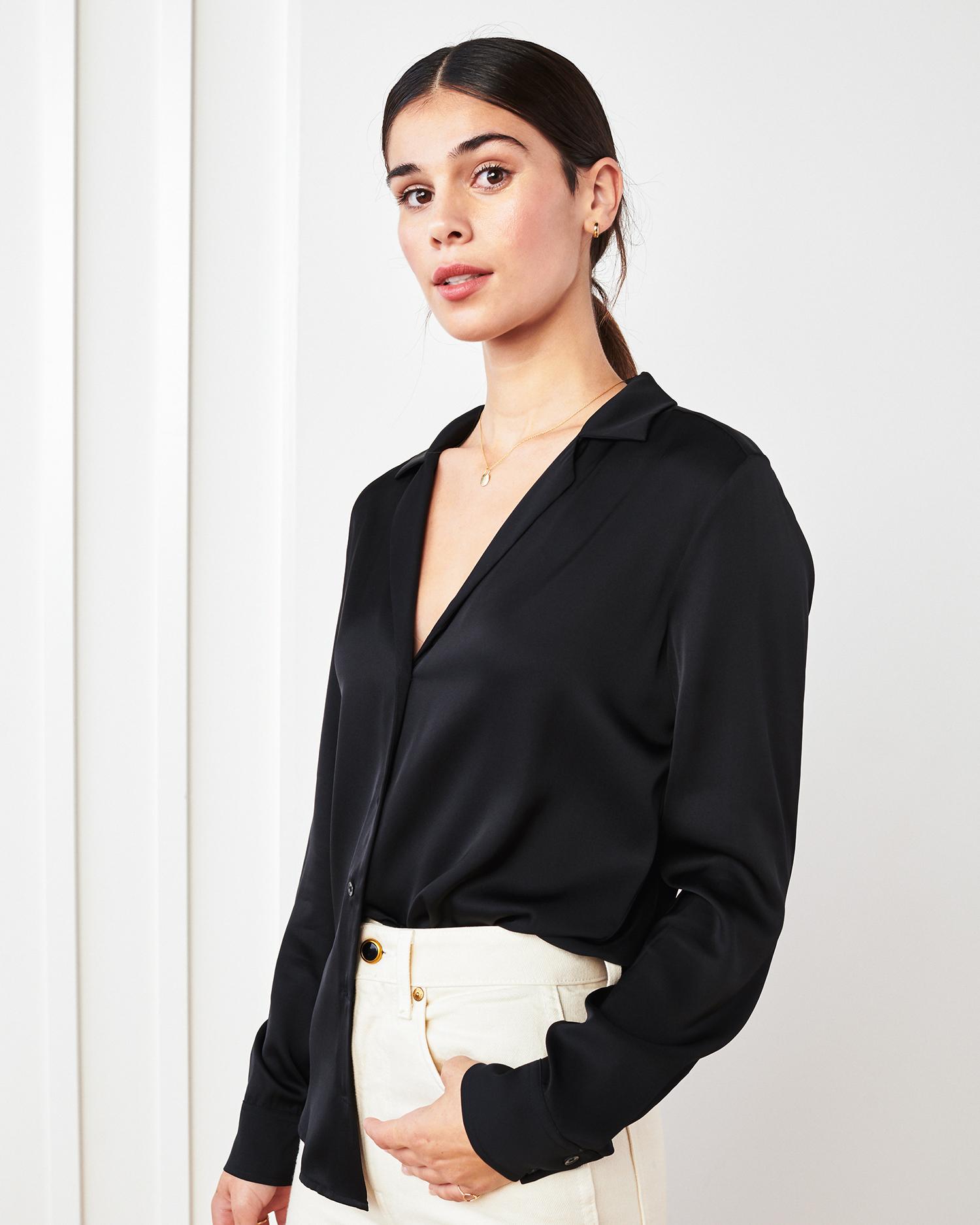 Quince | Women's 100% Washable Silk Stretch Notch Collar Blouse Size XL Product Image