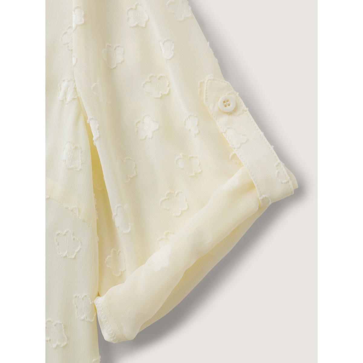 Plus Size Beige Color Contrast Button Placket Blouse Women Romantic Elbow-length sleeve Flat collar with V-notch Elegant Blouses BloomChic 22-24/3X Product Image