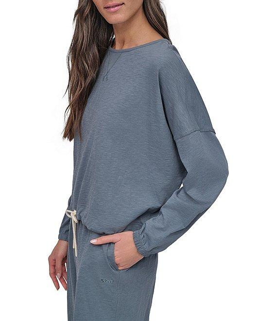 DKNY Sport by Donna Karan Tie Front Slub Crew Neck Long Sleeve Pullover Product Image