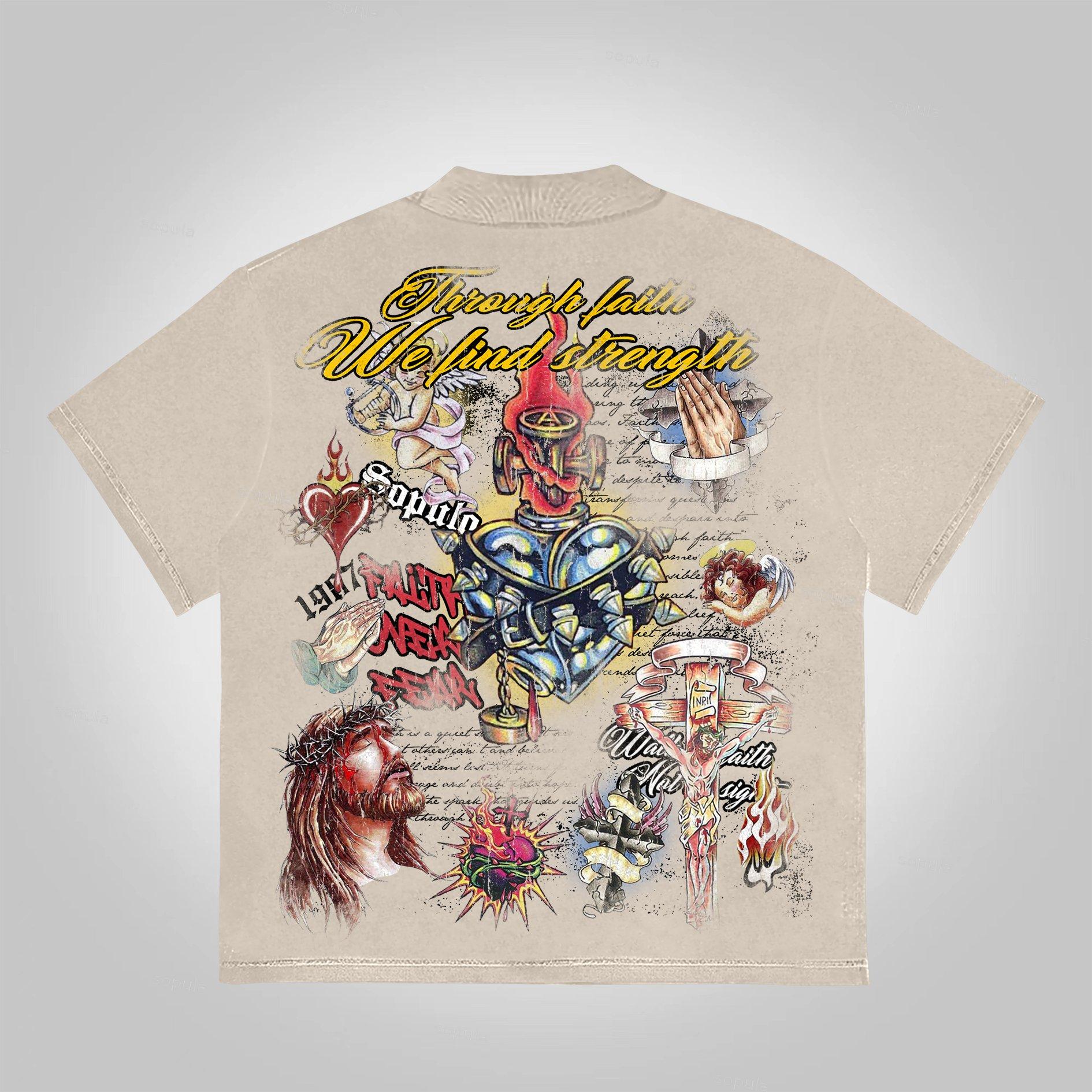 Sopula Faith In Jesus Collage Vintage Graphics Cotton T-Shirt Product Image