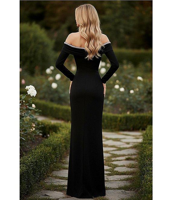 Terani Couture Off The Shoulder Long Sleeve Beaded Gown Product Image