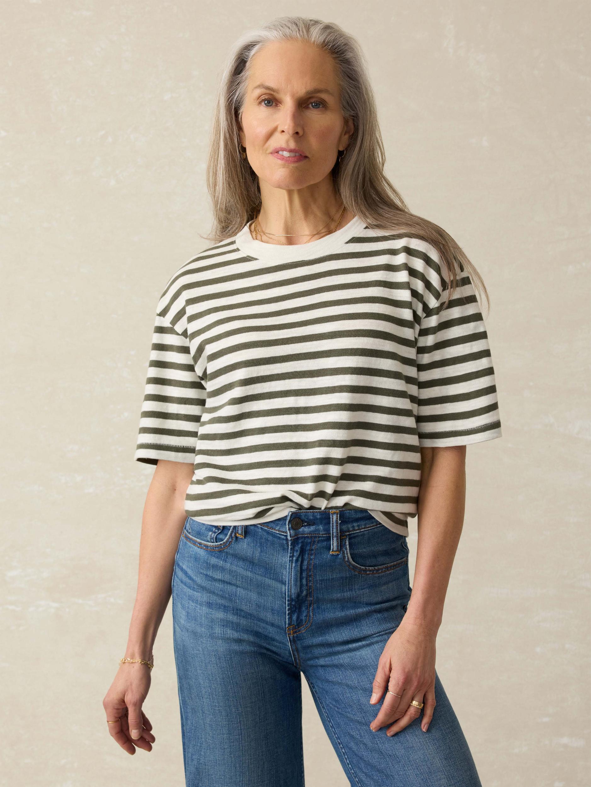 Organic Cotton Sunwashed Slub Vintage Tee - Brookline Stripe Female Product Image