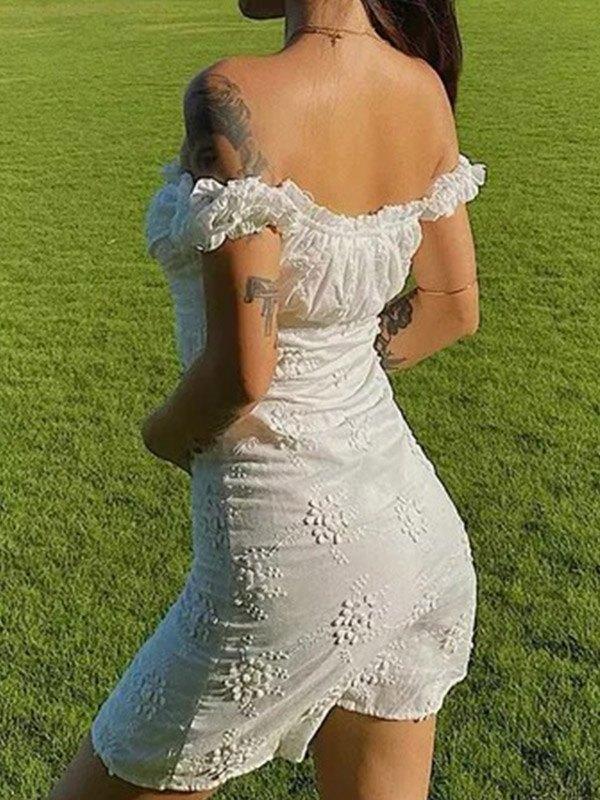 Buttoned Floral Jacquard Puff Sleeve Mini Dress Product Image