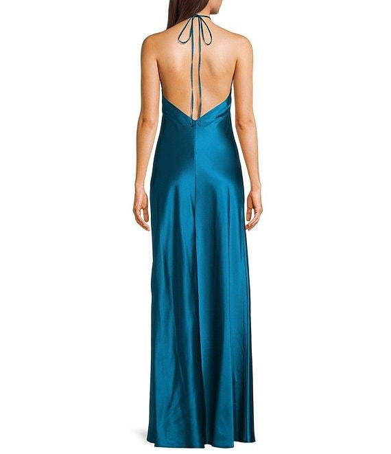 Morgan & Co. Satin Halter Neck Long Dress Product Image