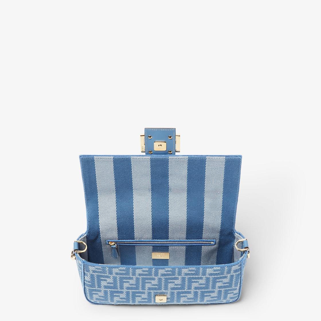 BaguetteBlue denim-effect FF jacquard bag Product Image