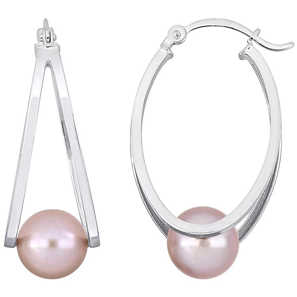 Stella Grace Sterling Silver Dyed Pink Freshwater Cultured Pearl Split Oval Hoop Earrings, Women's Product Image