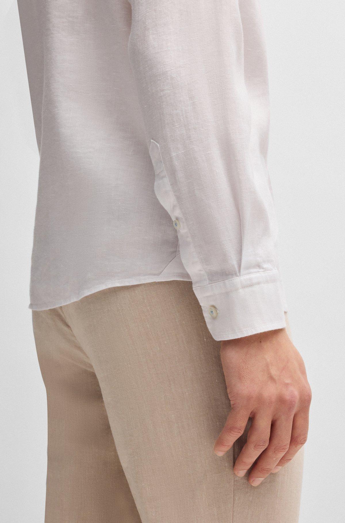 BOSS - Slim-fit shirt in stretch linen - White Product Image
